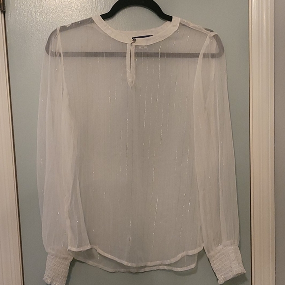 Simply Styled Tops - White blouse with silver stripes.